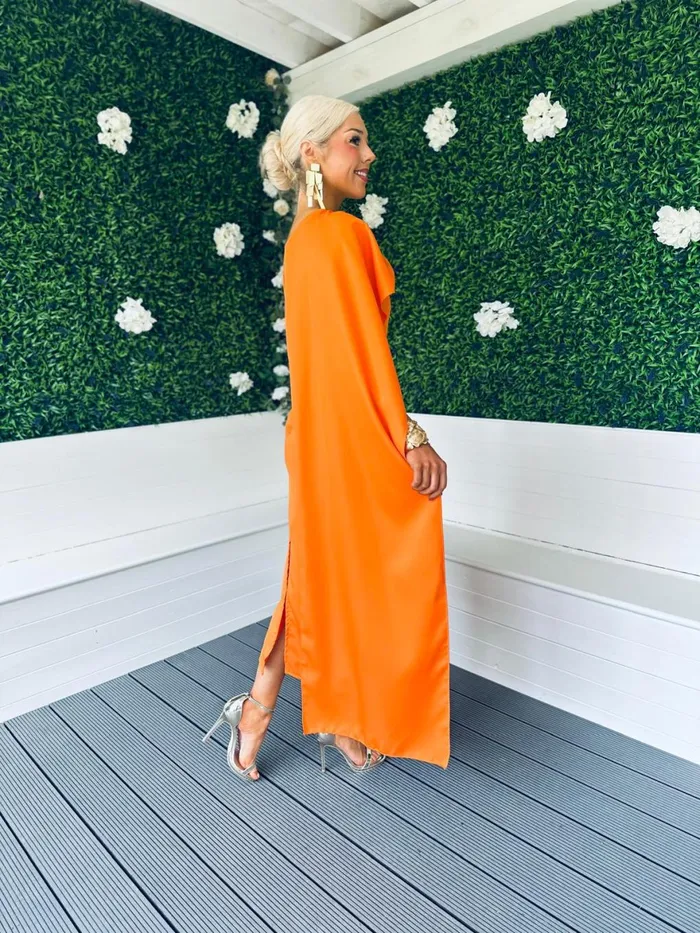 Women Maxi Canella Lane Hudson Cape Detail Occasion Dress Orange