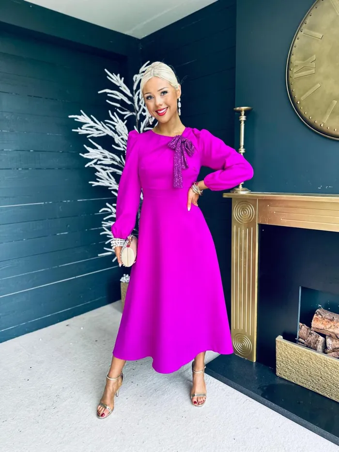 Women Midi Canella Lane Courtney Sequin Detail Occasion Dress Orchid