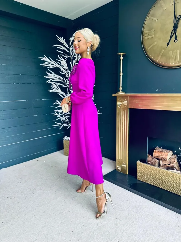 Women Midi Canella Lane Courtney Sequin Detail Occasion Dress Orchid