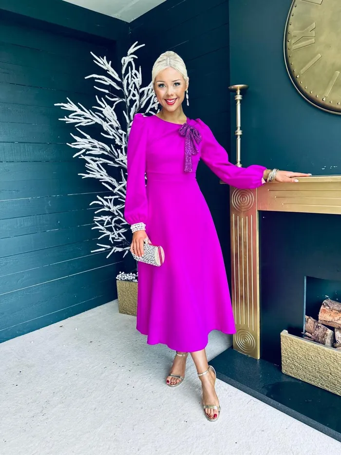 Women Midi Canella Lane Courtney Sequin Detail Occasion Dress Orchid