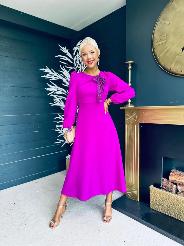 Women Midi Canella Lane Courtney Sequin Detail Occasion Dress Orchid