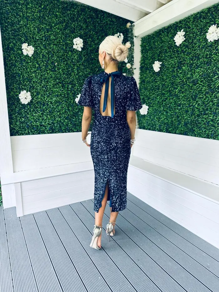 Women Midi Canella Lane Dorothy Sequin Occasion Dress Navy