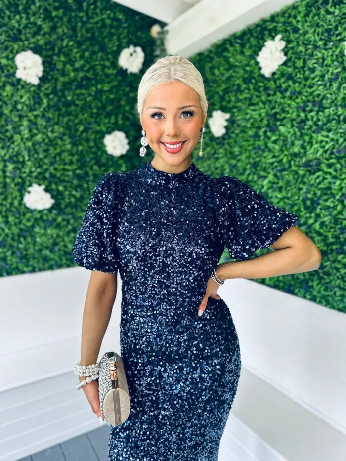 Women Midi Canella Lane Dorothy Sequin Occasion Dress Navy
