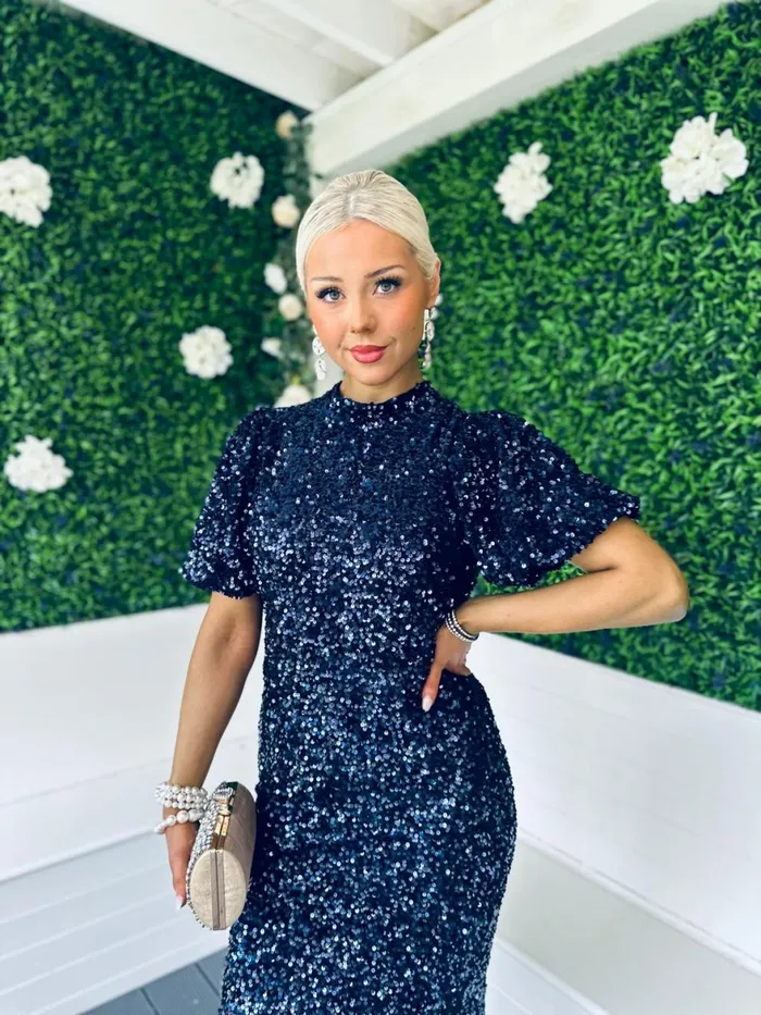 Women Midi Canella Lane Dorothy Sequin Occasion Dress Navy