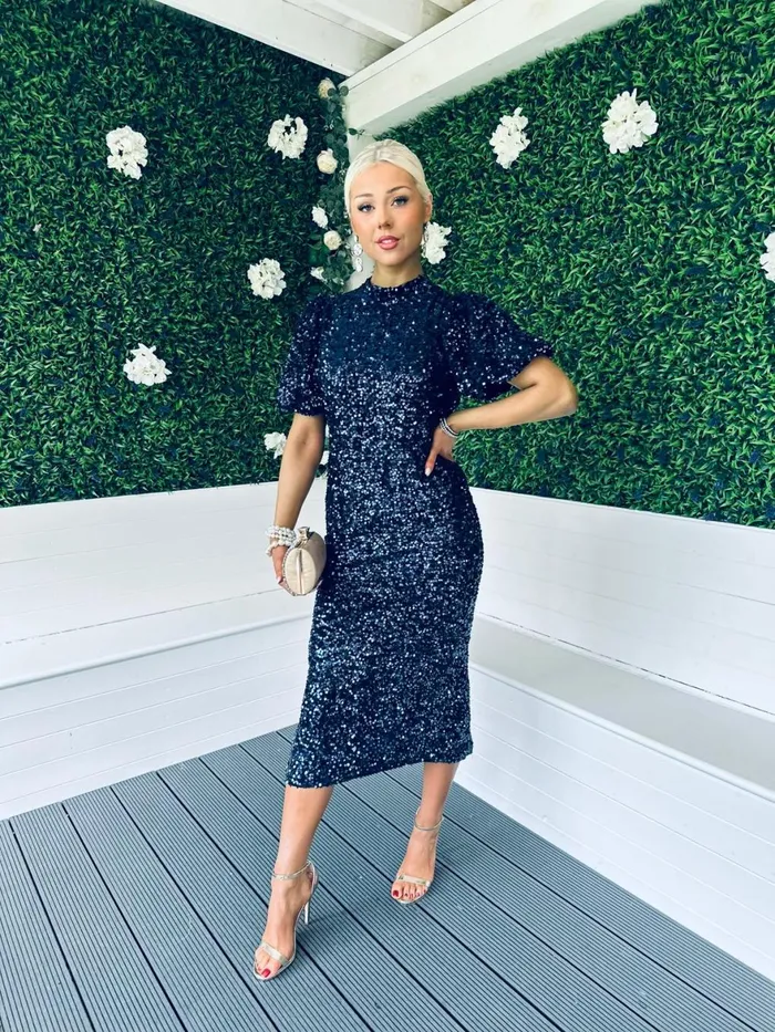 Women Midi Canella Lane Dorothy Sequin Occasion Dress Navy