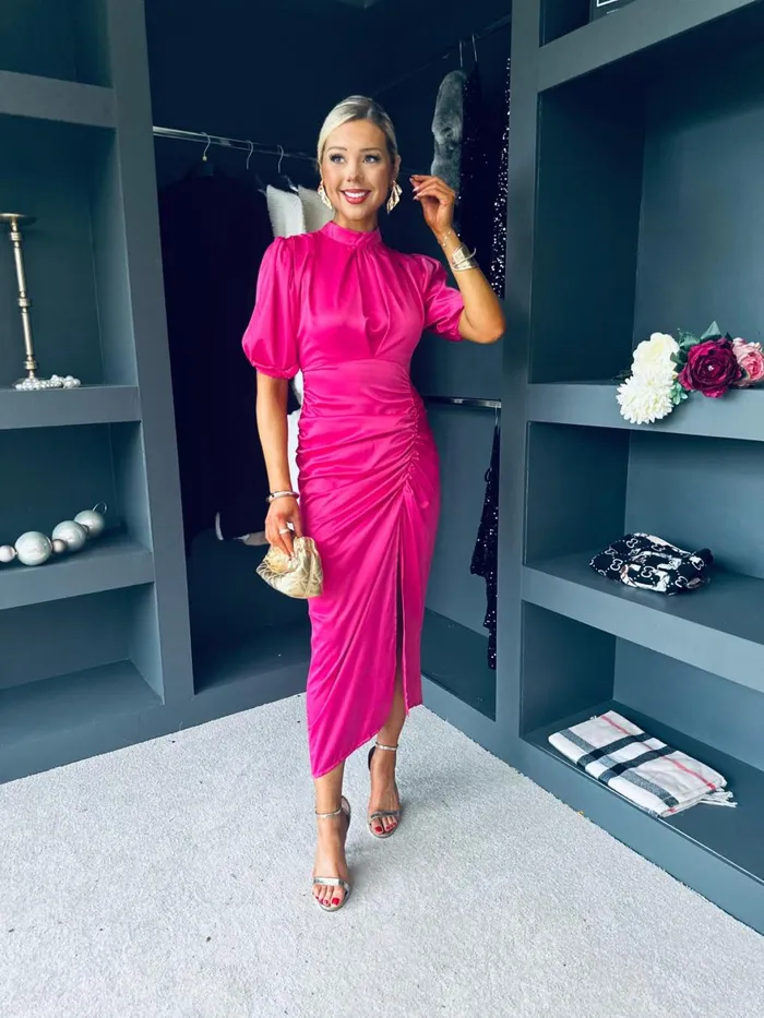 Women Midi Canella Lane Fergie Detailed Midi Dress Fuchsia