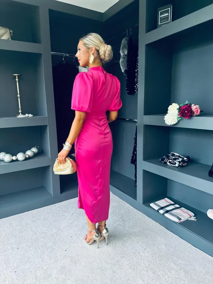 Women Midi Canella Lane Fergie Detailed Midi Dress Fuchsia