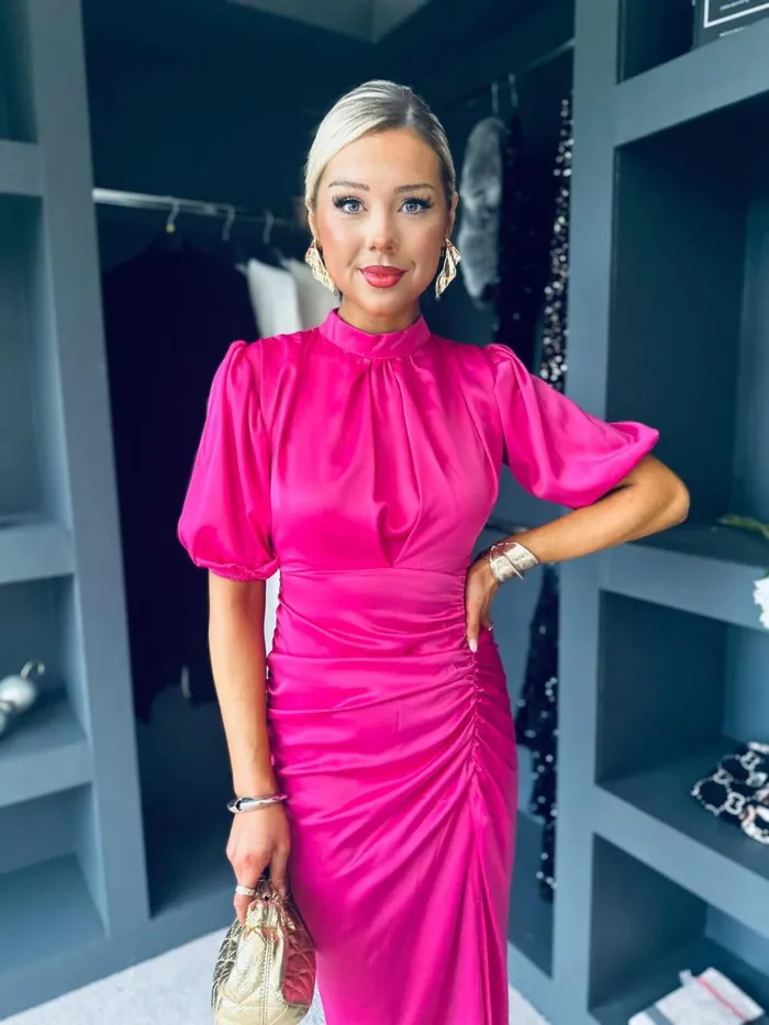 Women Midi Canella Lane Fergie Detailed Midi Dress Fuchsia