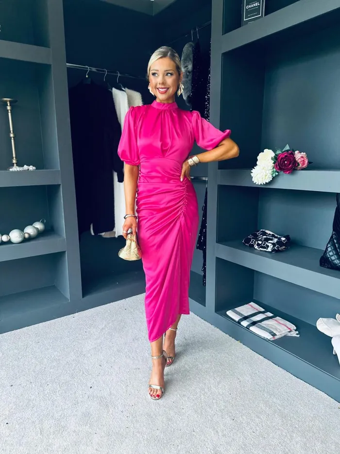 Women Midi Canella Lane Fergie Detailed Midi Dress Fuchsia