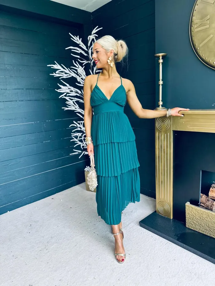 Women Midi Canella Lane Fiadh Layered Midi Dress Forest