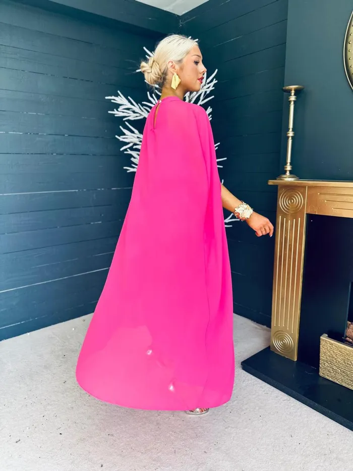 Women Midi Canella Lane Sorcha Cape Detail Occasion Dress Fuchsia