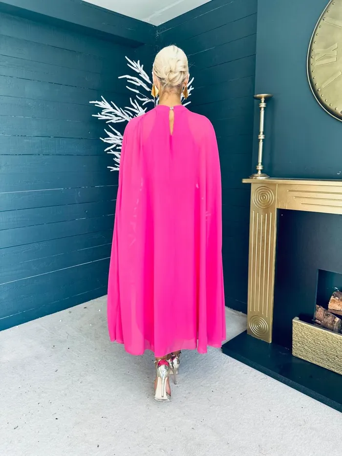 Women Midi Canella Lane Sorcha Cape Detail Occasion Dress Fuchsia