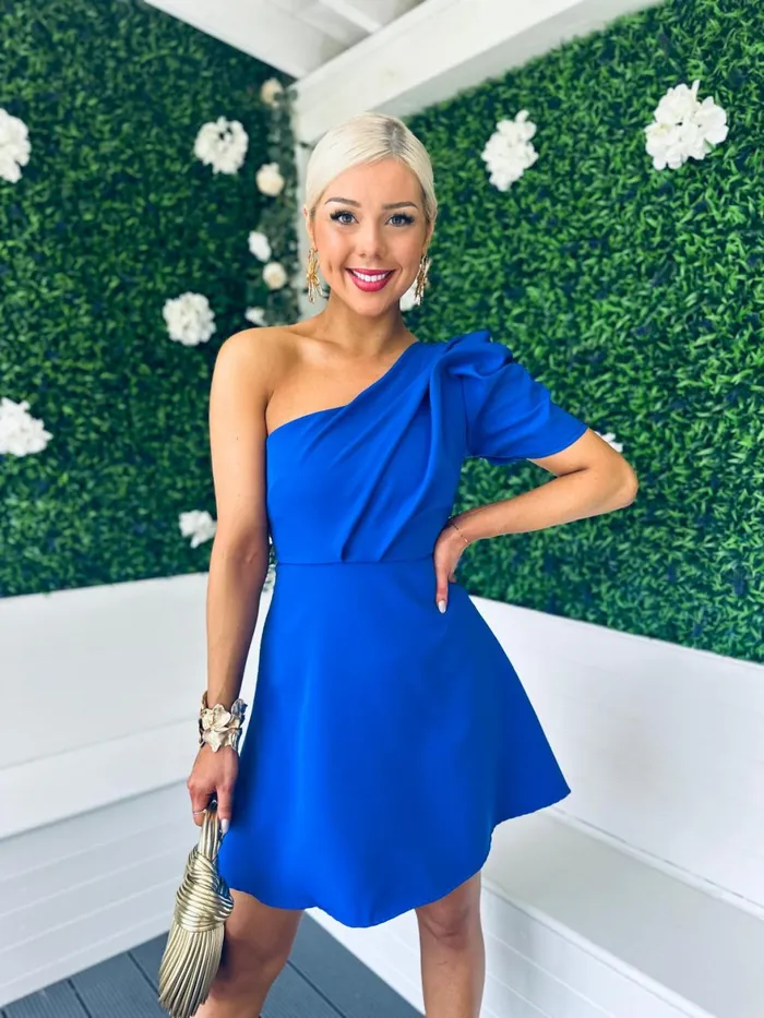 Women Mini Canella Lane Caroline One Shoulder Occasion Mini Dress Cobalt