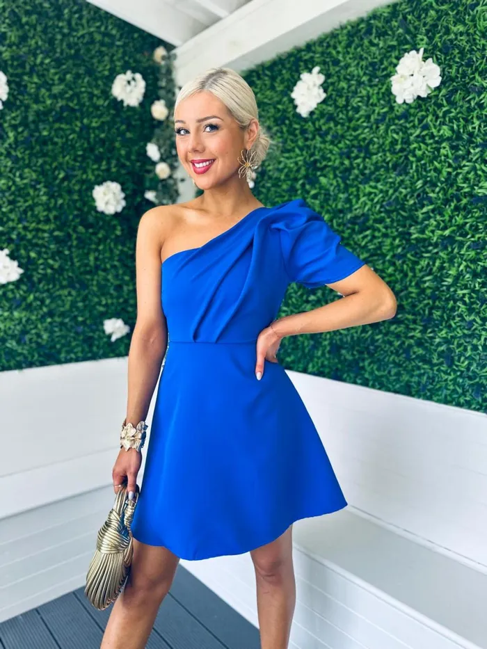 Women Mini Canella Lane Caroline One Shoulder Occasion Mini Dress Cobalt