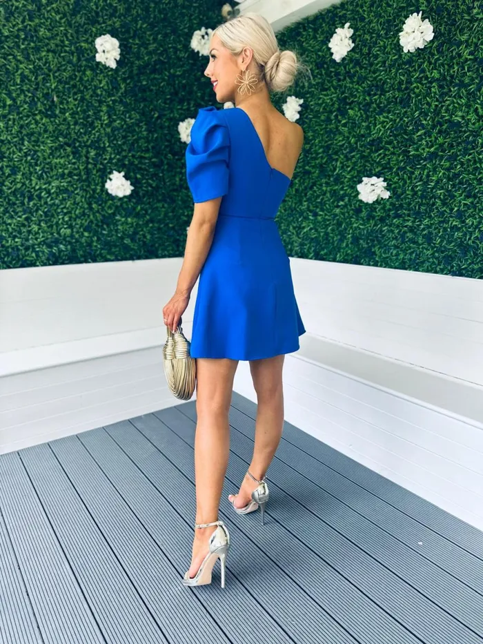 Women Mini Canella Lane Caroline One Shoulder Occasion Mini Dress Cobalt