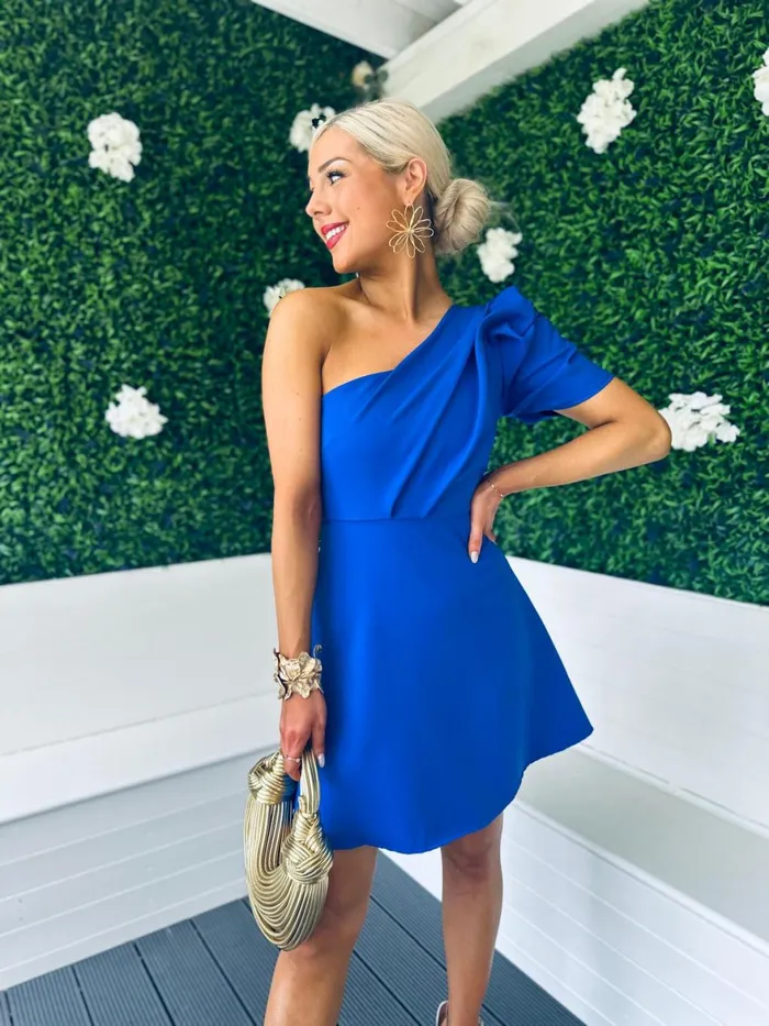 Women Mini Canella Lane Caroline One Shoulder Occasion Mini Dress Cobalt
