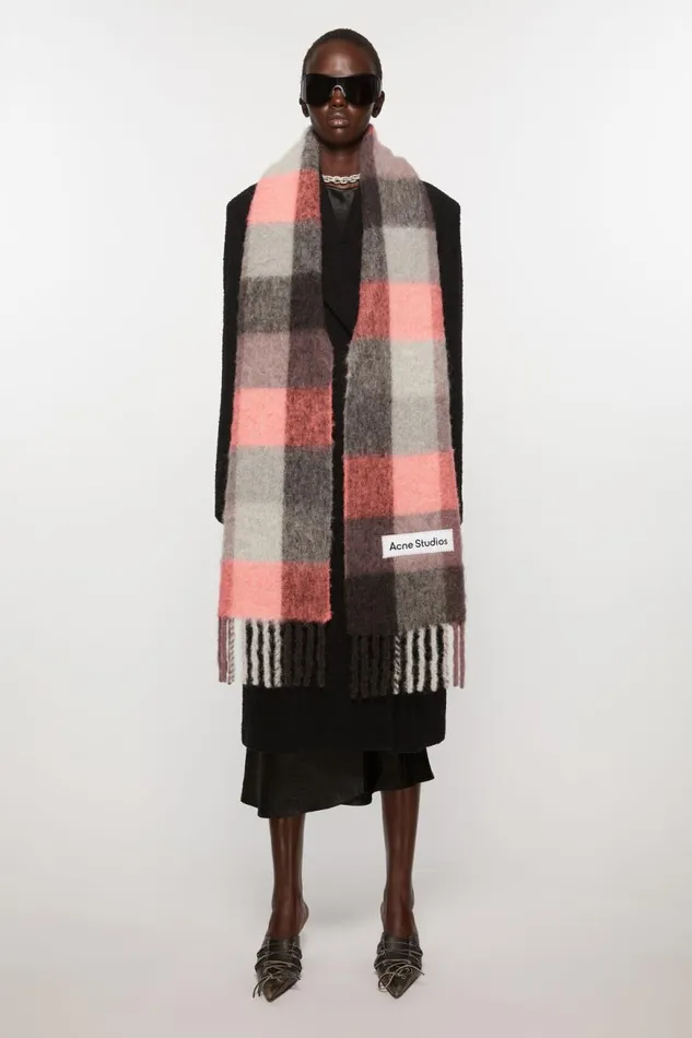 Women Mohair Checked Scarf Mauvebright Pinkanthracite Acne Studios Scarves