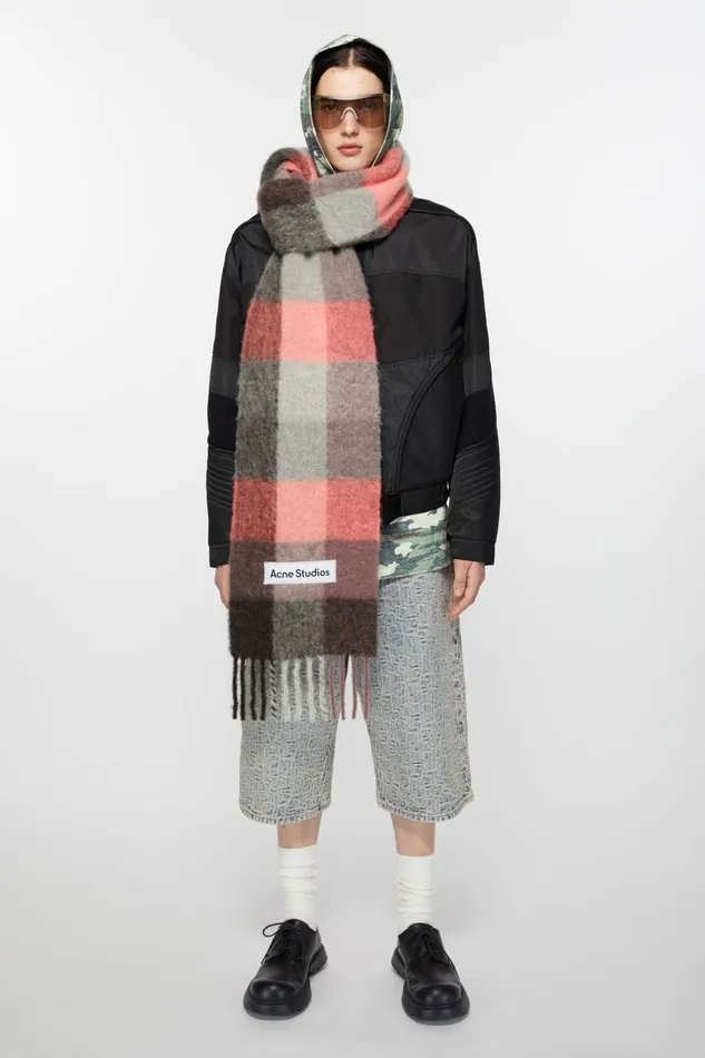 Women Mohair Checked Scarf Mauvebright Pinkanthracite Acne Studios Scarves