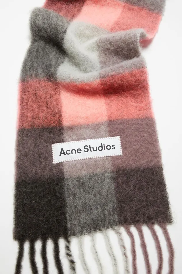 Women Mohair Checked Scarf Mauvebright Pinkanthracite Acne Studios Scarves