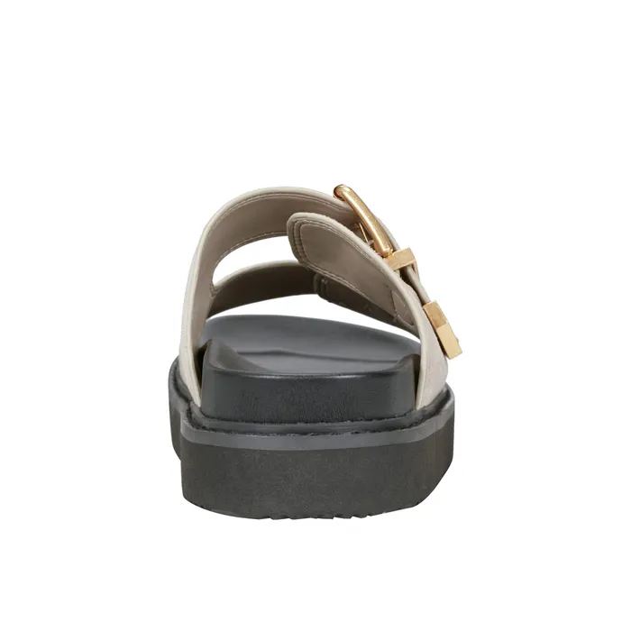 Women Mules and Slides Marc Fisher Amirra Buckle Slide Sandal Taupe Suede
