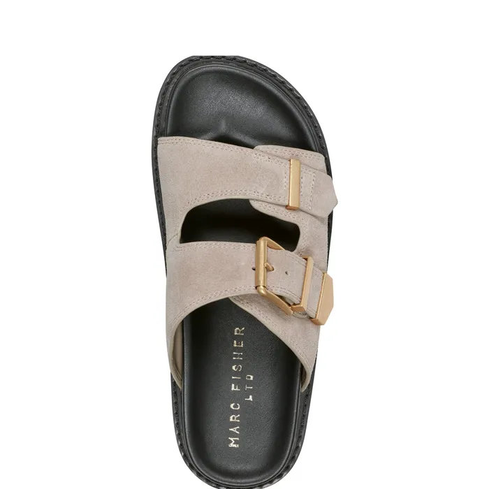 Women Mules and Slides Marc Fisher Amirra Buckle Slide Sandal Taupe Suede