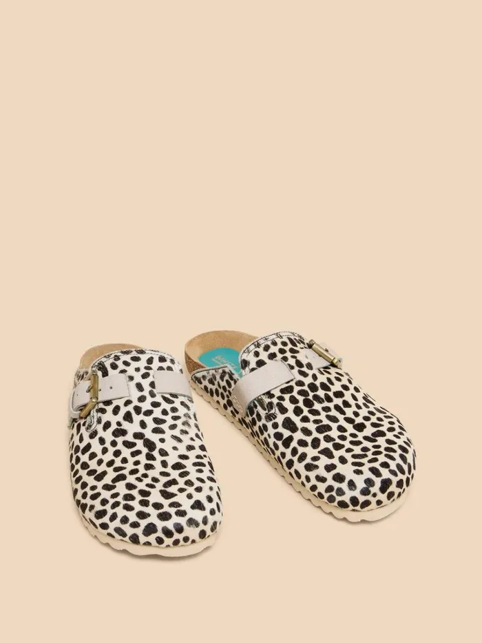 Women MULES White Stuff Myrtle Leather Slip On Mule Natural Print