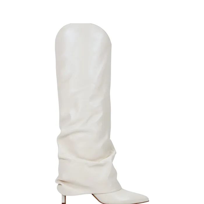 Women Nairine Foldover Dress Boot White Leather Boots and Booties Marc Fisher