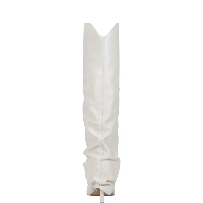Women Nairine Foldover Dress Boot White Leather Boots and Booties Marc Fisher