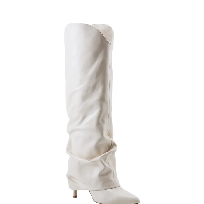 Women Nairine Foldover Dress Boot White Leather Boots and Booties Marc Fisher