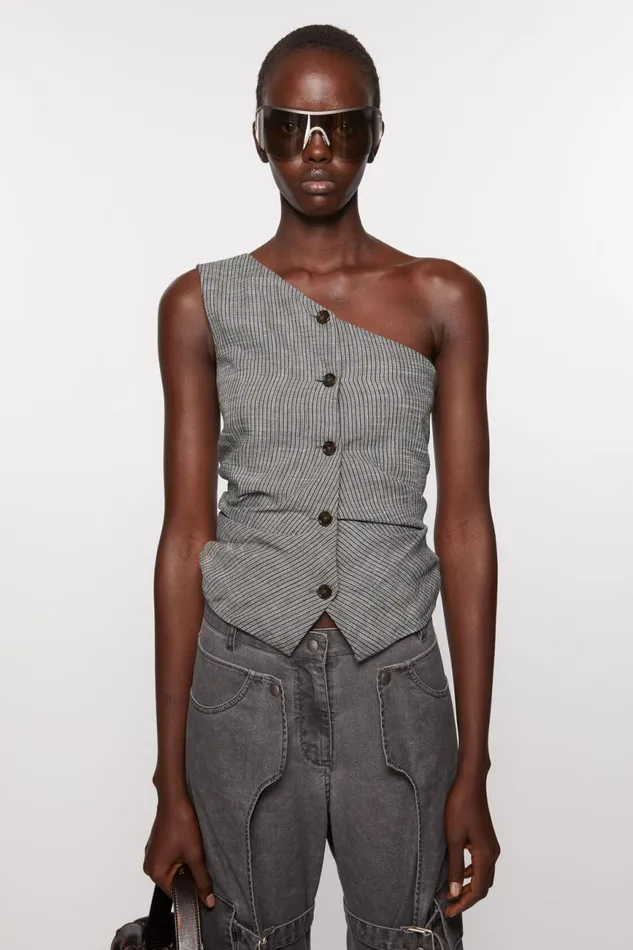Women Off Shoulder Waistcoat Top Grey Melange Acne Studios Shirts and Blouses