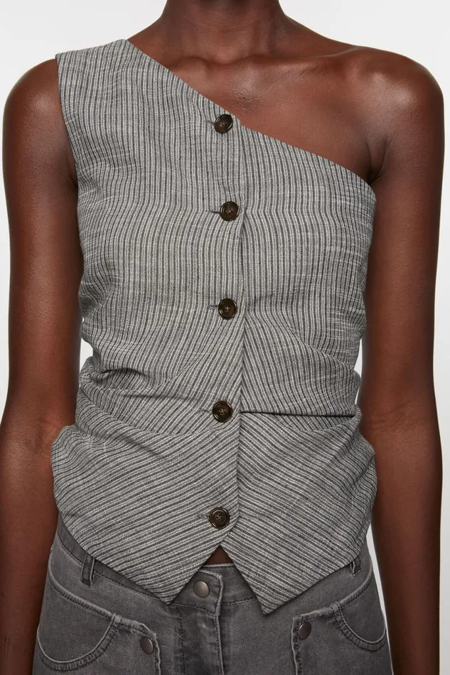 Women Off Shoulder Waistcoat Top Grey Melange Acne Studios Shirts and Blouses