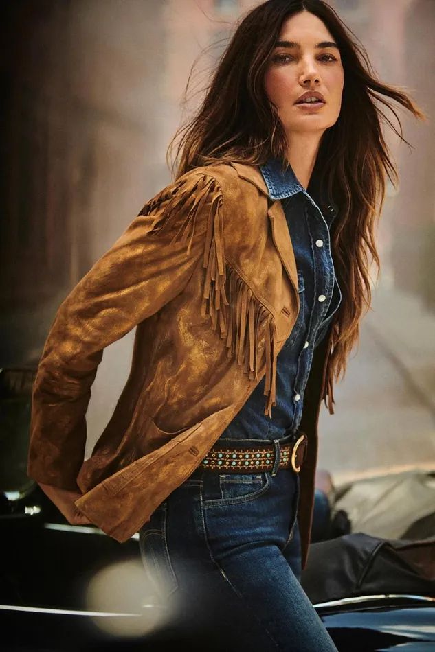 Women Outerwear Johnny Was GOLD SHIMMER ITALIAN SUEDE FRINGE JACKET Gold