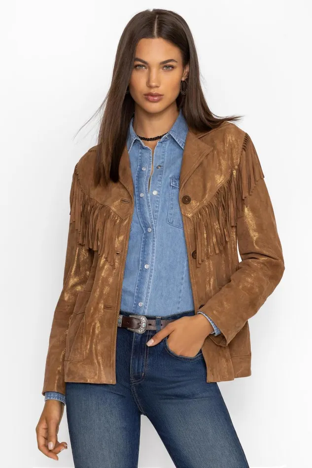 Women Outerwear Johnny Was GOLD SHIMMER ITALIAN SUEDE FRINGE JACKET Gold Women Outerwear Johnny Was GOLD SHIMMER ITALIAN SUEDE FRINGE JACKET Gold