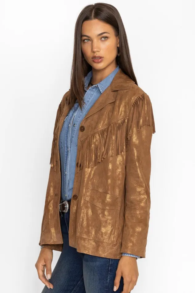 Women Outerwear Johnny Was GOLD SHIMMER ITALIAN SUEDE FRINGE JACKET Gold Women Outerwear Johnny Was GOLD SHIMMER ITALIAN SUEDE FRINGE JACKET Gold