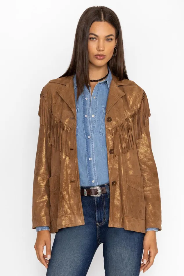 Women Outerwear Johnny Was GOLD SHIMMER ITALIAN SUEDE FRINGE JACKET Gold Women Outerwear Johnny Was GOLD SHIMMER ITALIAN SUEDE FRINGE JACKET Gold