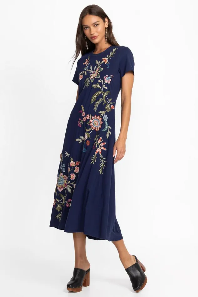 Women Petites Johnny Was CREW NECK SWING DRESS Blue Night