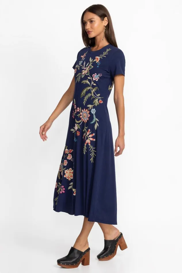 Women Petites Johnny Was CREW NECK SWING DRESS Blue Night
