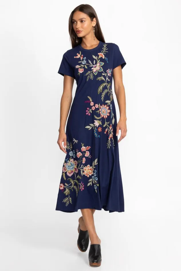 Women Petites Johnny Was CREW NECK SWING DRESS Blue Night