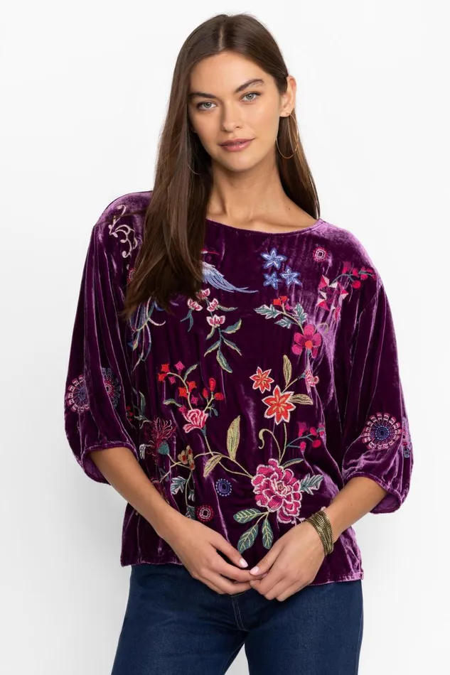 Women Petites Johnny Was VELVET BOATNECK BLOUSE Sugar Plum