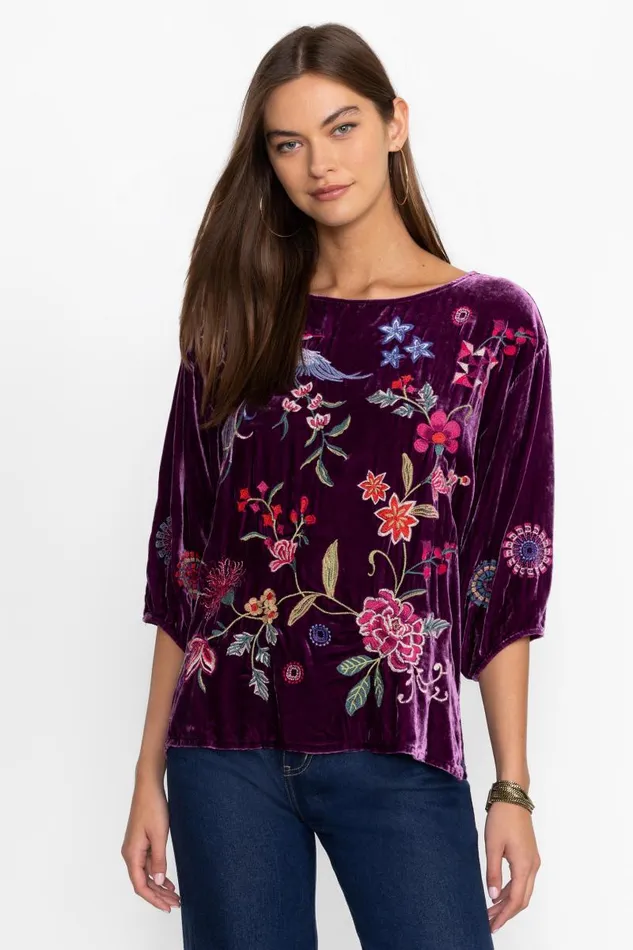 Women Petites Johnny Was VELVET BOATNECK BLOUSE Sugar Plum Women Petites Johnny Was VELVET BOATNECK BLOUSE Sugar Plum