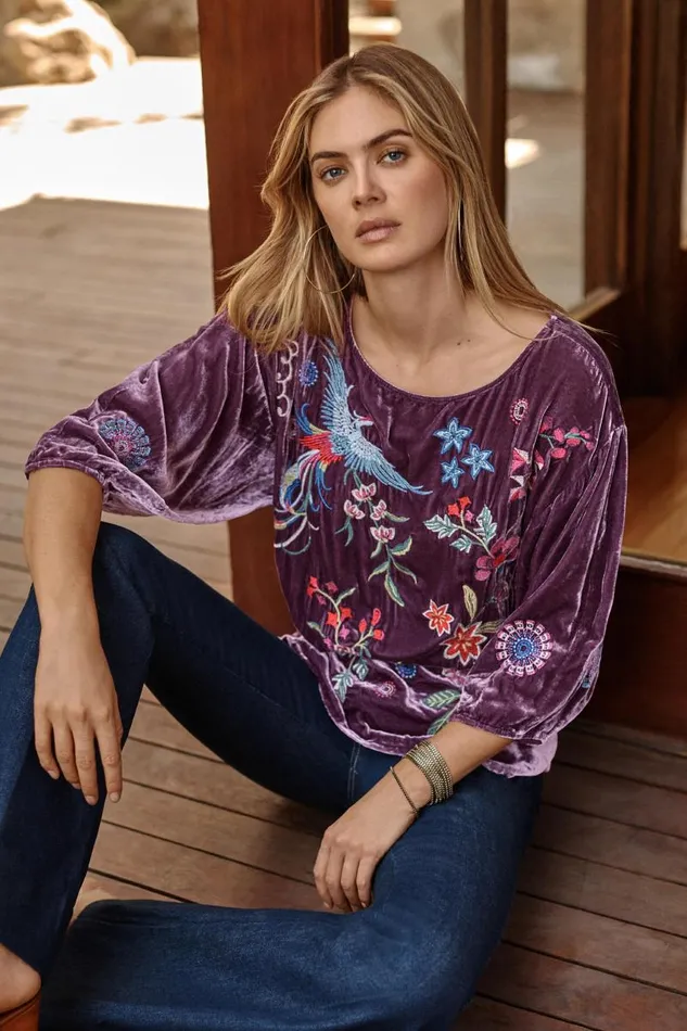 Women Petites Johnny Was VELVET BOATNECK BLOUSE Sugar Plum Women Petites Johnny Was VELVET BOATNECK BLOUSE Sugar Plum