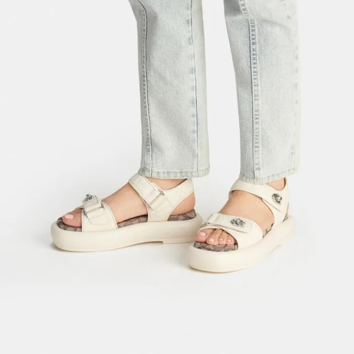 Women Peyton Sandal With Signature Jacquard Chalk Coach Sandals