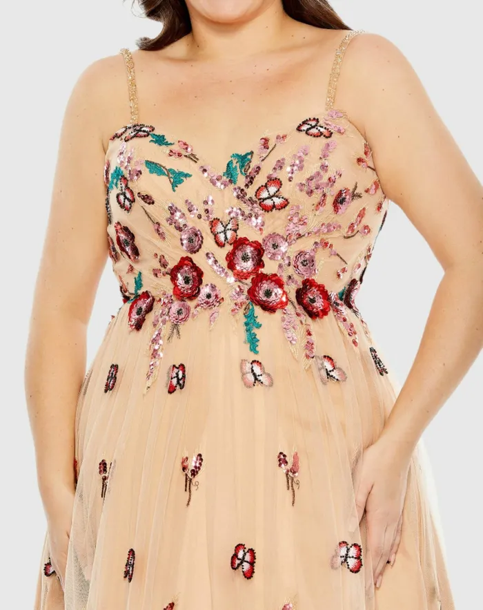 Women Plus Size Dresses Mac Duggal Embellished Butterfly Sleeveless Lace Up Gown Nude Multi Women Plus Size Dresses Mac Duggal Embellished Butterfly Sleeveless Lace Up Gown Nude Multi