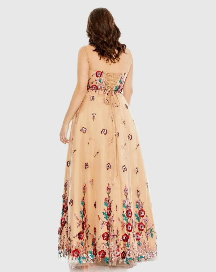 Women Plus Size Dresses Mac Duggal Embellished Butterfly Sleeveless Lace Up Gown Nude Multi Women Plus Size Dresses Mac Duggal Embellished Butterfly Sleeveless Lace Up Gown Nude Multi