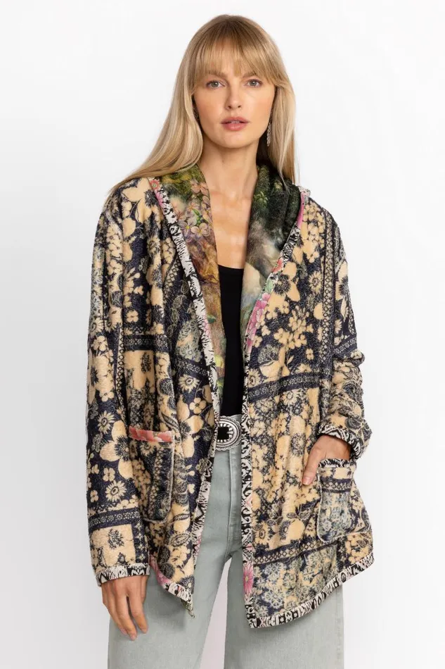Women Plus Size Johnny Was JOAN SHERPA JACKET Rawi Scarf Print