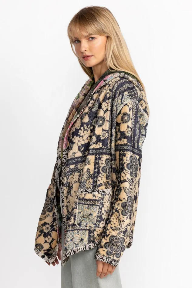 Women Plus Size Johnny Was JOAN SHERPA JACKET Rawi Scarf Print