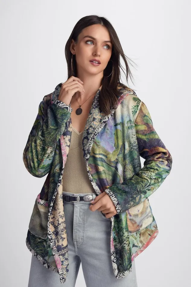 Women Plus Size Johnny Was JOAN SHERPA JACKET Rawi Scarf Print