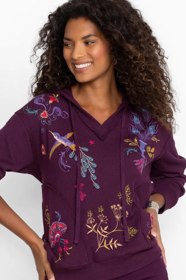Women Plus Size Johnny Was RELAXED THERMAL HOODIE Plum Women Plus Size Johnny Was RELAXED THERMAL HOODIE Plum