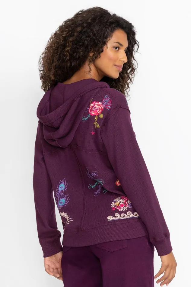 Women Plus Size Johnny Was RELAXED THERMAL HOODIE Plum Women Plus Size Johnny Was RELAXED THERMAL HOODIE Plum
