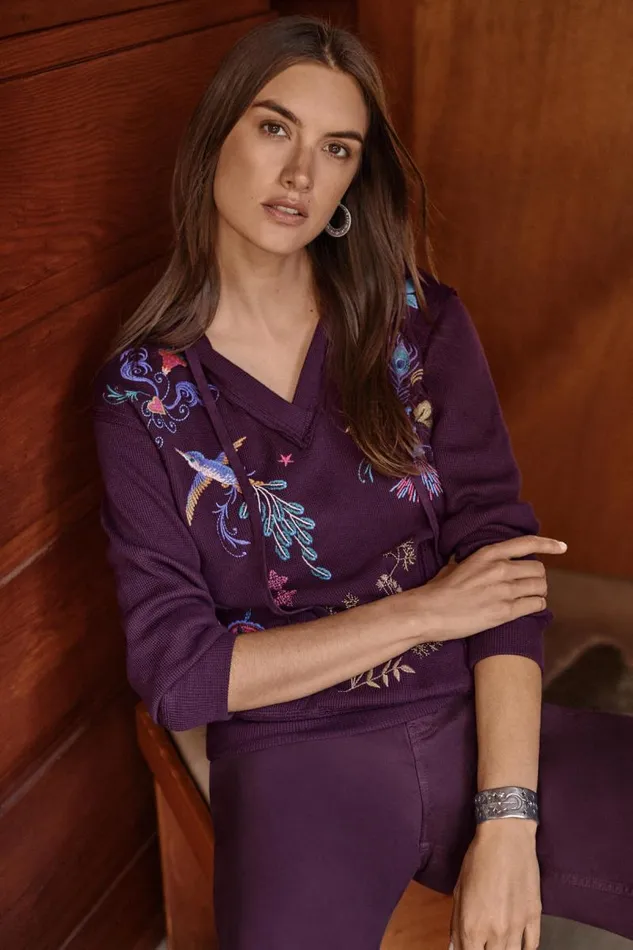 Women Plus Size Johnny Was RELAXED THERMAL HOODIE Plum Women Plus Size Johnny Was RELAXED THERMAL HOODIE Plum